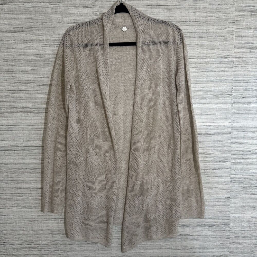 Margaret O’Leary Cardigan Open Knit Long Line Medium Beige